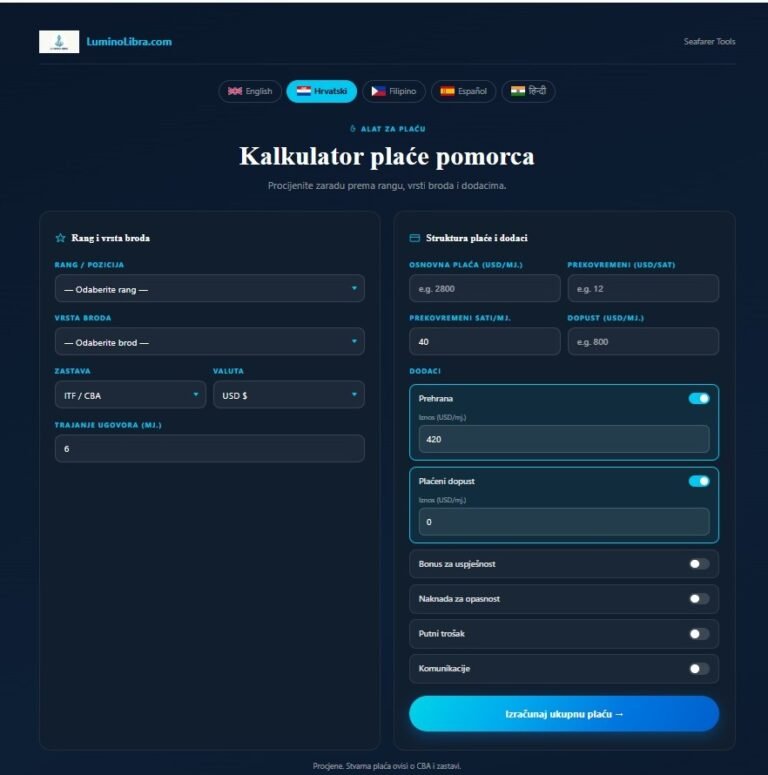 Kalkulator plaće pomoraca