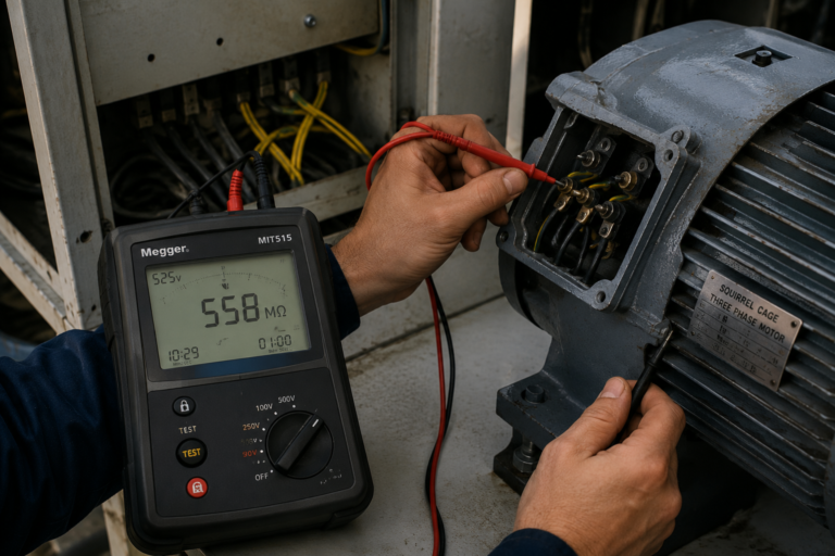 Insulation resistance testing on a ship with a Megger / 5 kV insulation tester