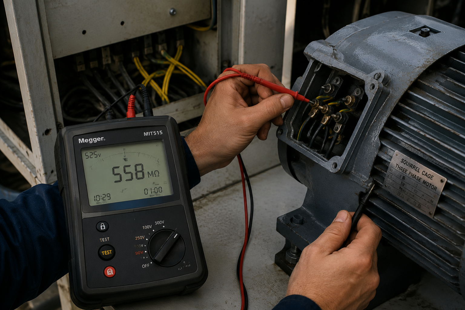 Insulation resistance testing on a ship with a Megger / 5 kV insulation tester